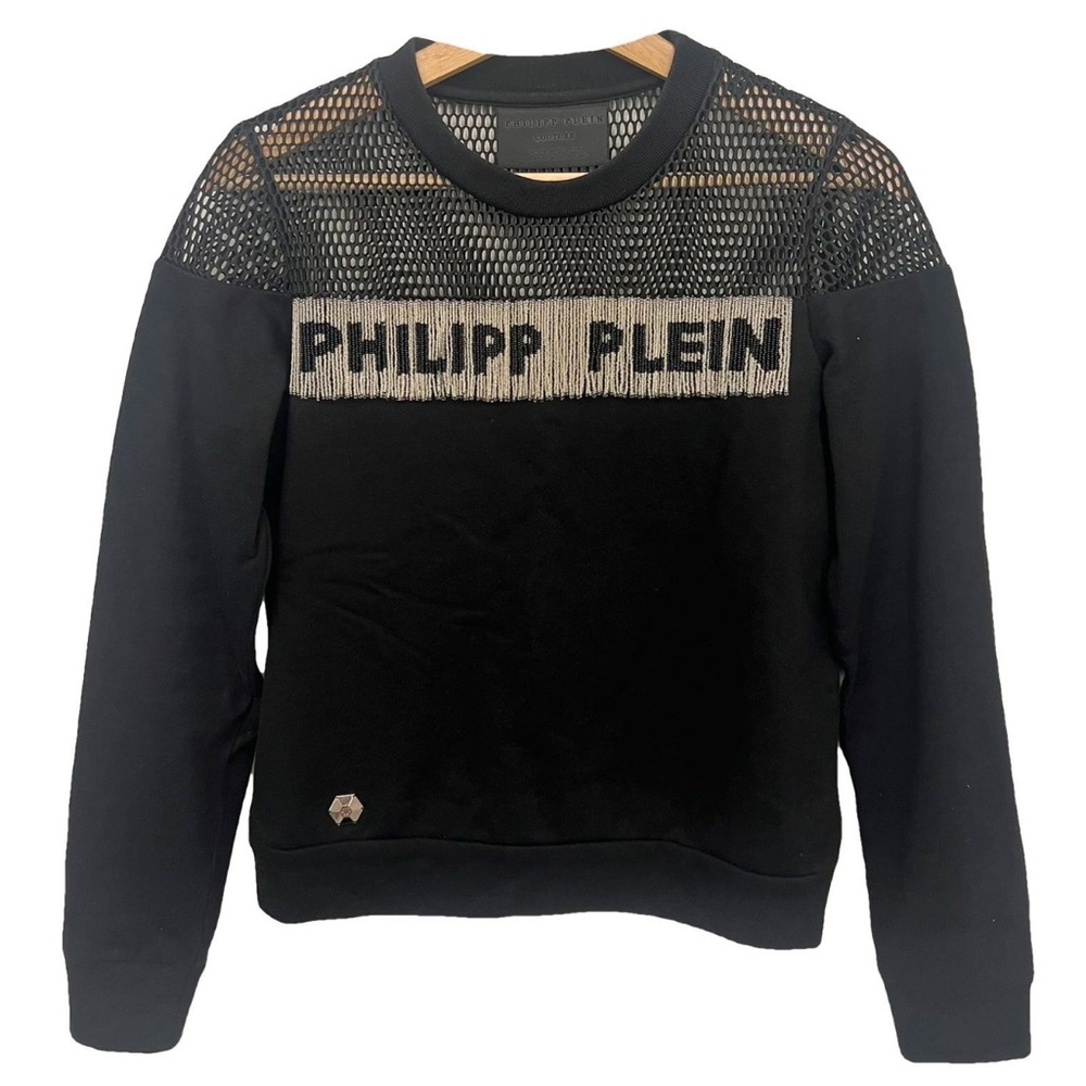 Philipp Plein fringed sweatshirt with Mesh Detail S